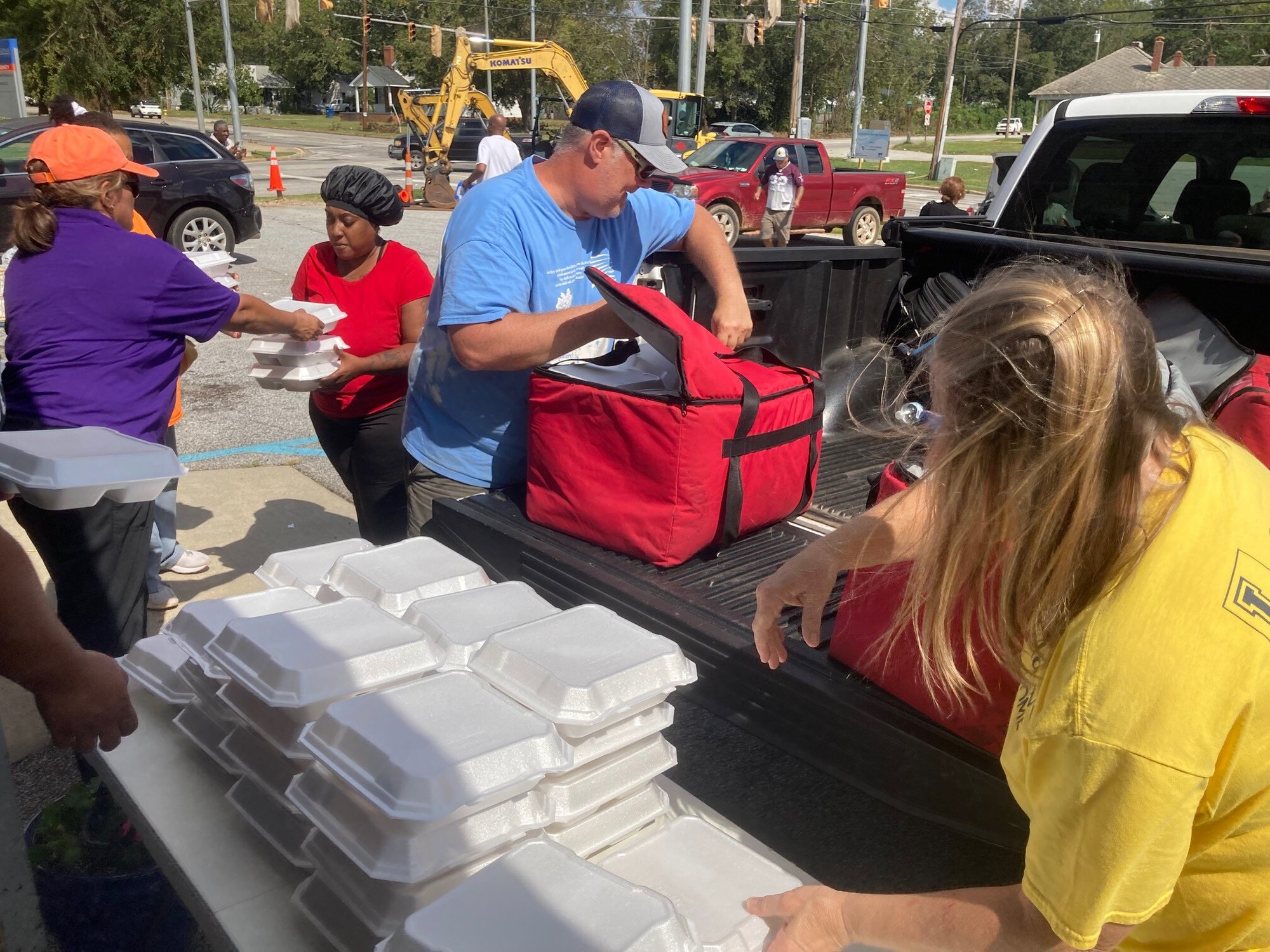 Giving out food donations